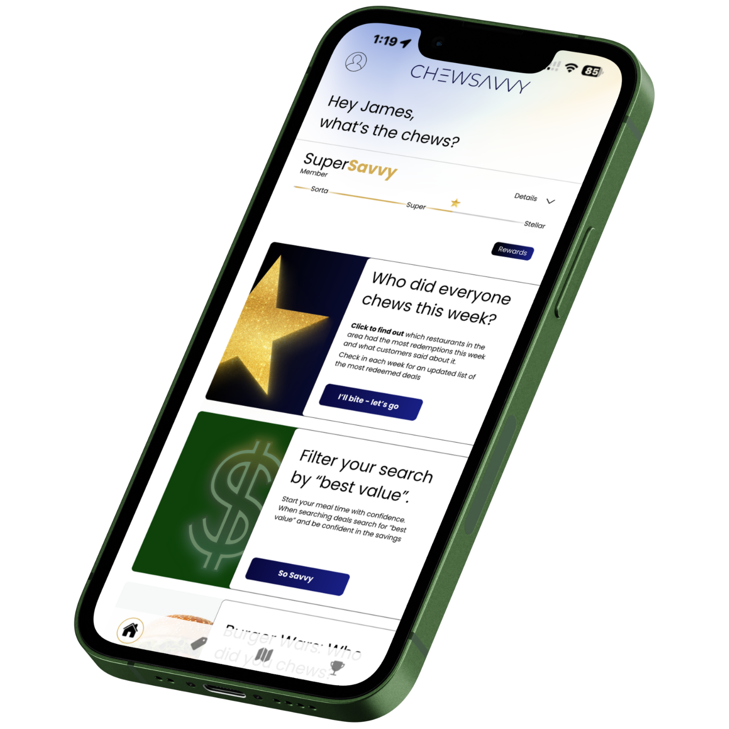 Chewsavvy app preview on phone